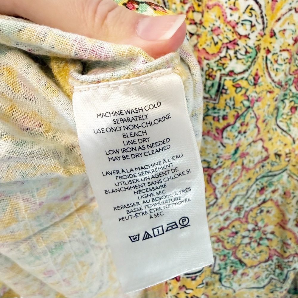 Anthropologie | Pilcro Pintuck Peasant Blouse in a yellow floral print Large - Picture 10 of 13